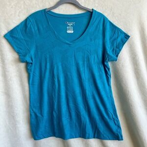 Champion Teal Blue Athletic T-Shirt Burnout Detail Size XL